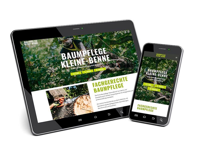 Baumpflege Webseite auf iPad und Mobil