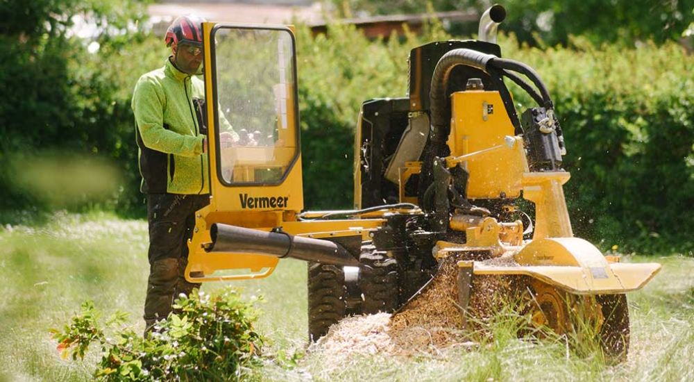 Fräsmaschine beim Arbeitseinsatz zum Wurzelfräsen Berlin Brandenburg